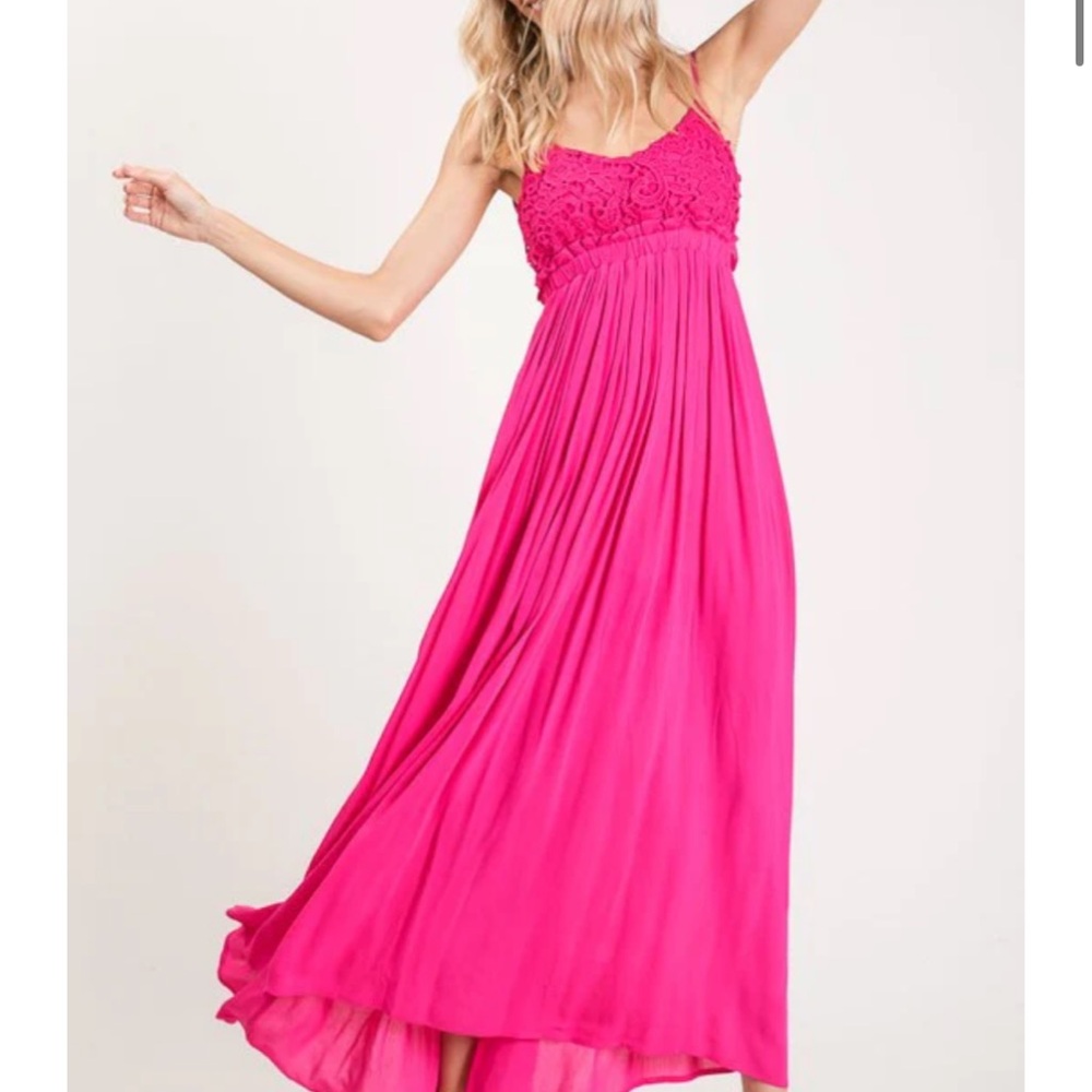 BIBI Hot Pink Crochet Bodice Maxi Dress😀 NWT